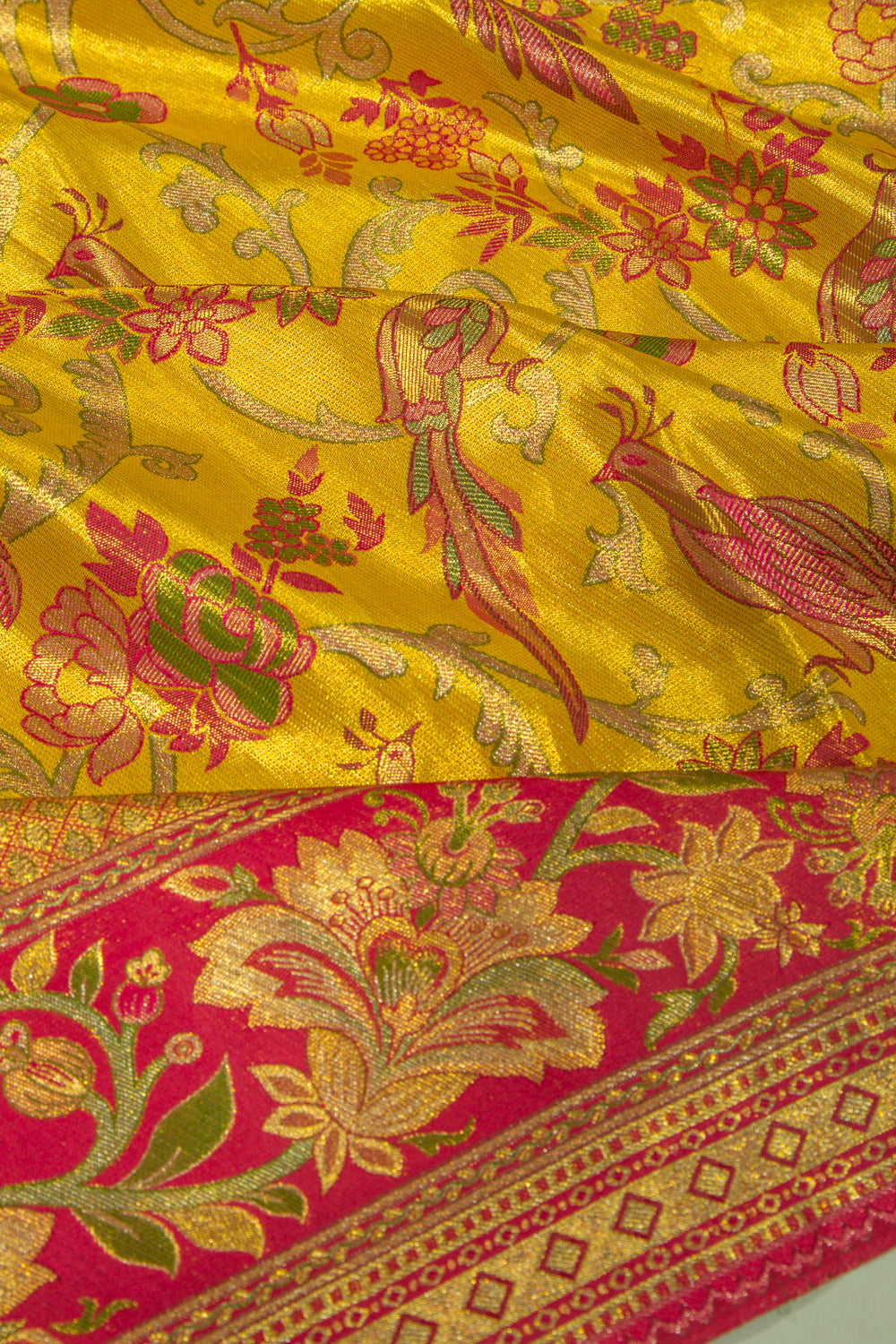 Kanchipuram Silk Tissue Brocade Yellow Saree