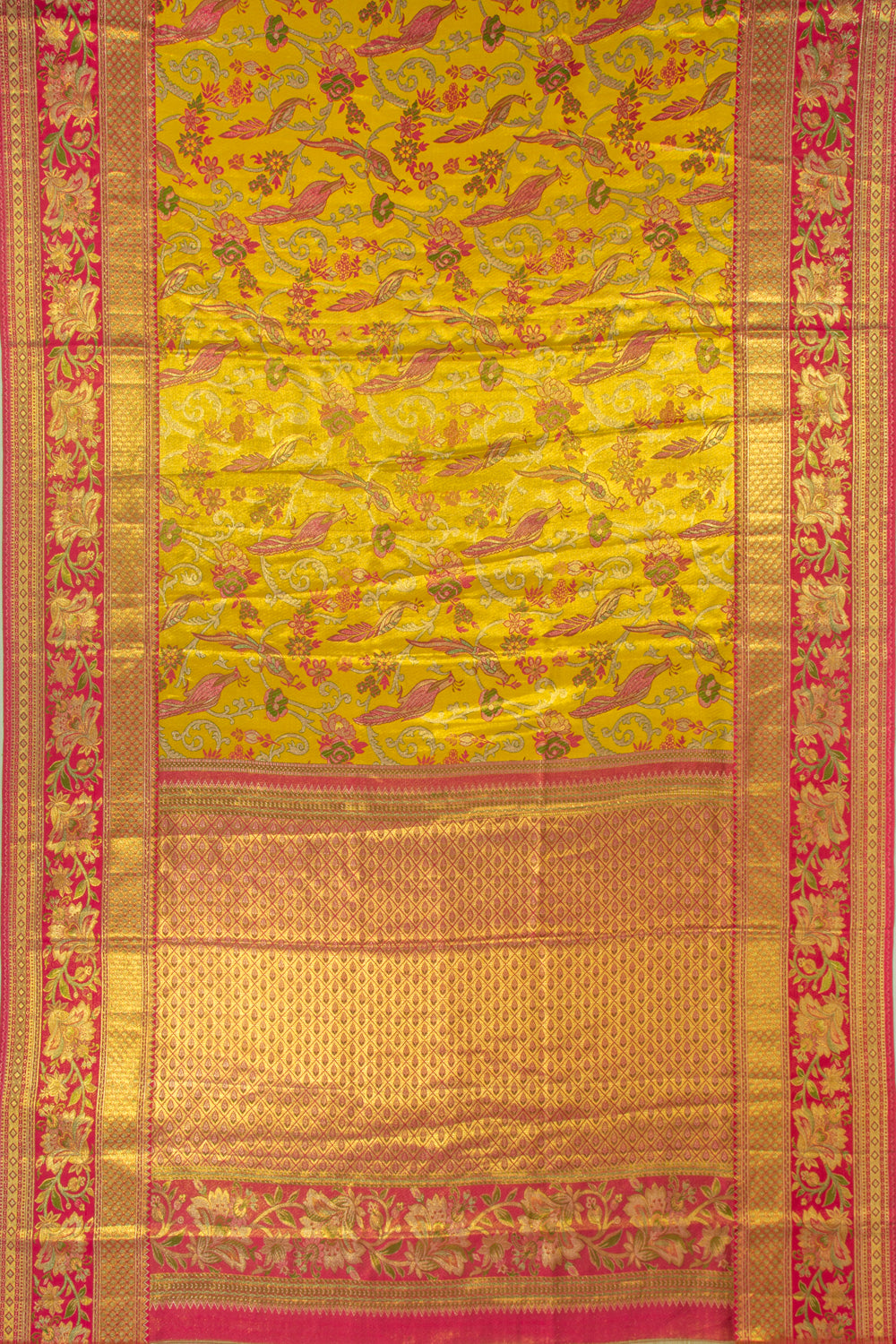 Kanchipuram Silk Tissue Brocade Yellow Saree