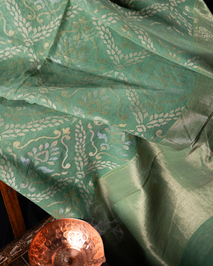 Banarasi Cotton Jamdani Jaal Pista Green Saree