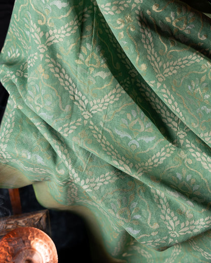 Banarasi Cotton Jamdani Jaal Pista Green Saree