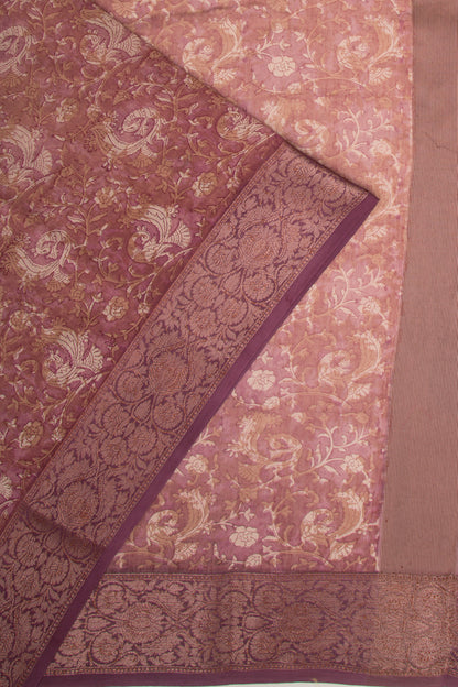 Chanderi Silk Floral Printed Purple Saree