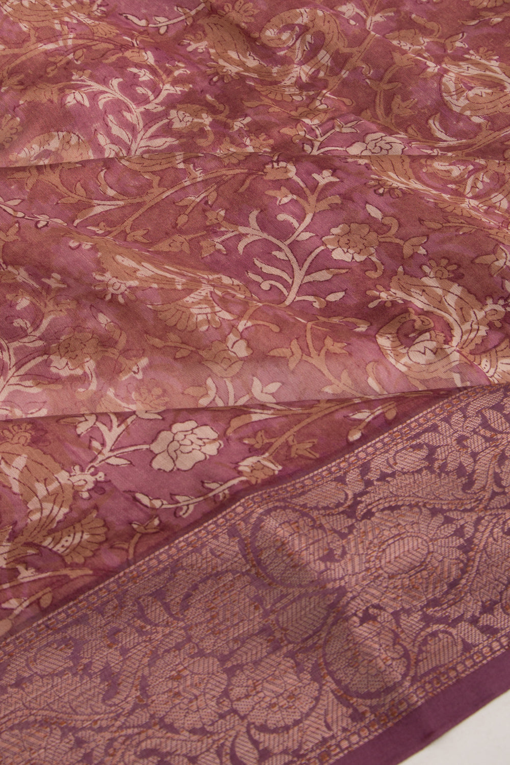 Chanderi Silk Floral Printed Purple Saree