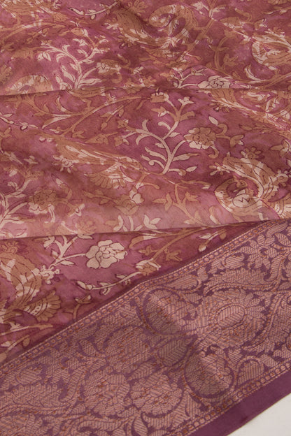 Chanderi Silk Floral Printed Purple Saree