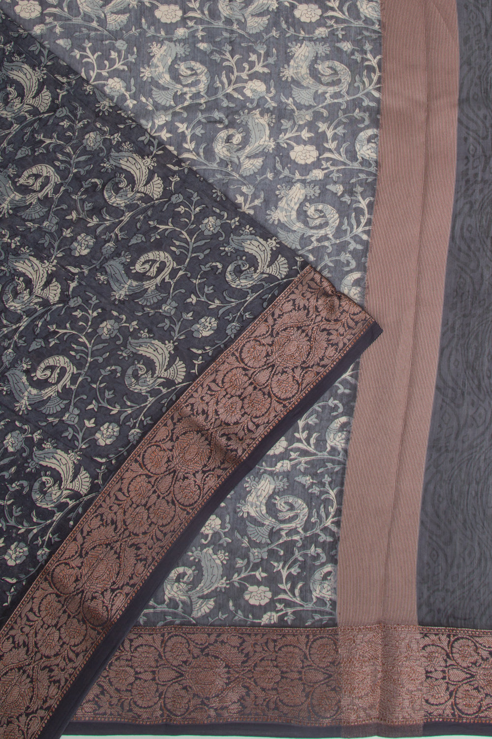 Chanderi Silk Floral Printed Black Saree