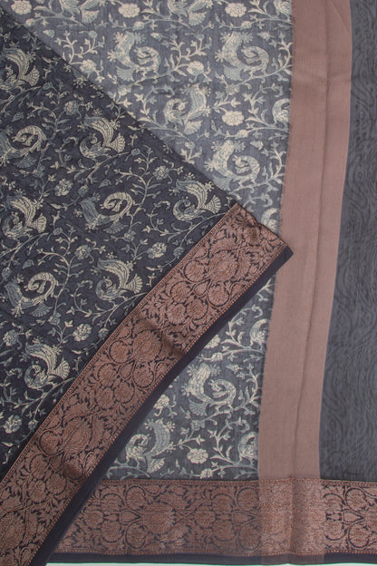 Chanderi Silk Floral Printed Black Saree
