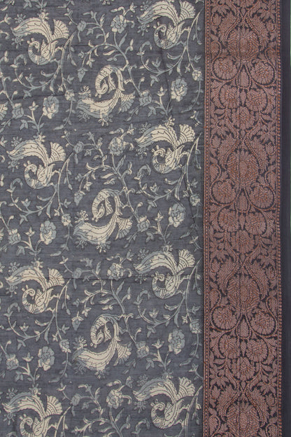 Chanderi Silk Floral Printed Black Saree