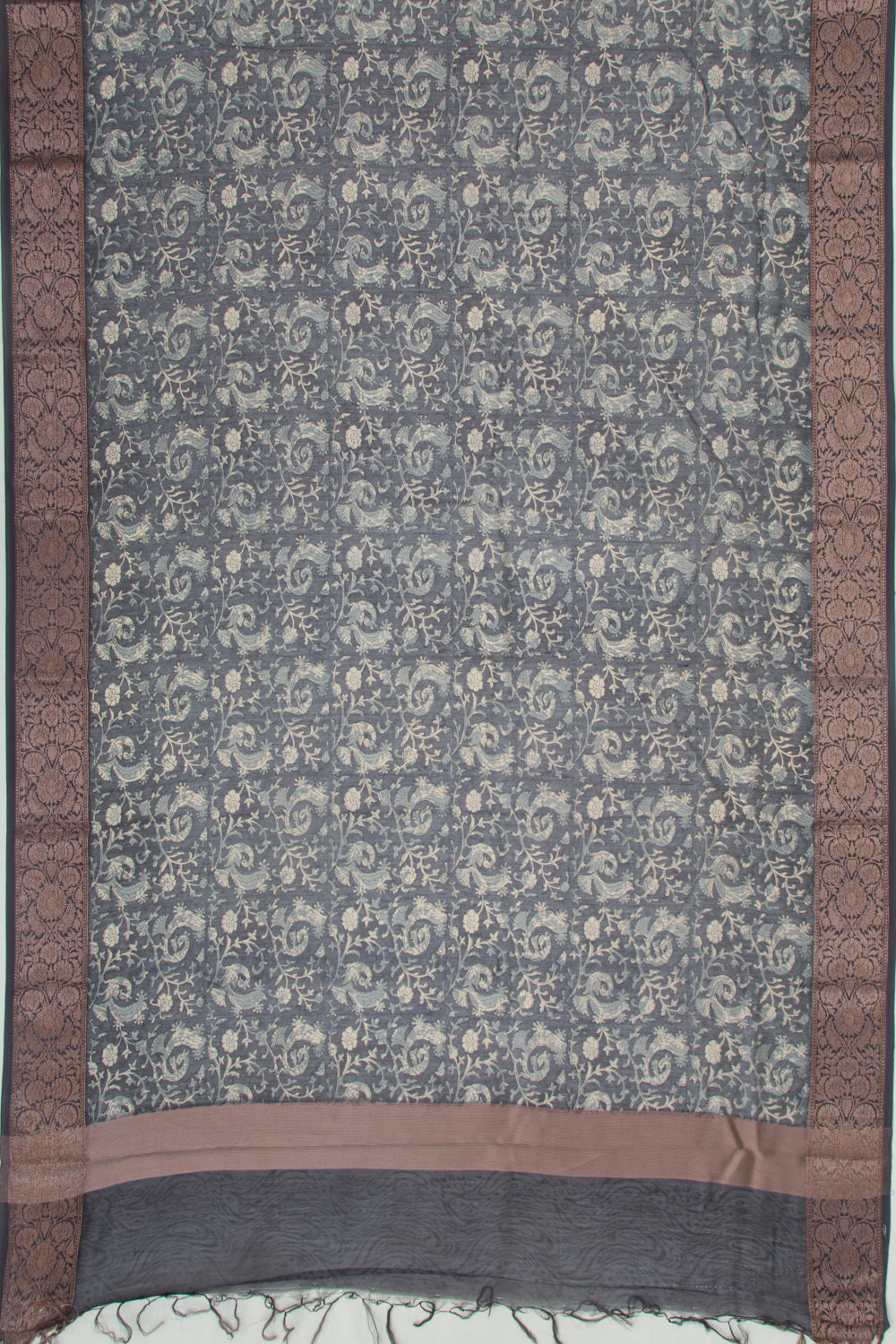 Chanderi Silk Floral Printed Black Saree