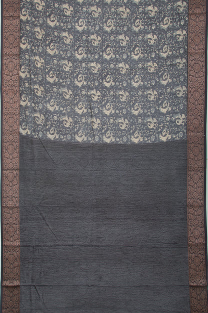 Chanderi Silk Floral Printed Black Saree