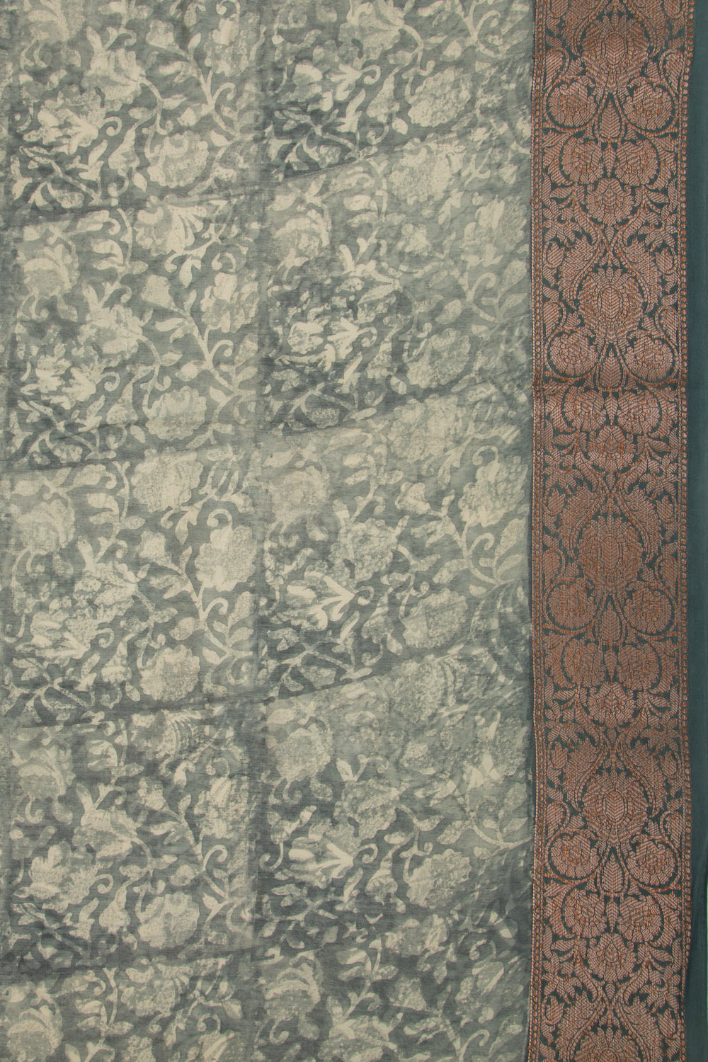 Chanderi Silk Floral Printed Moss Green Saree