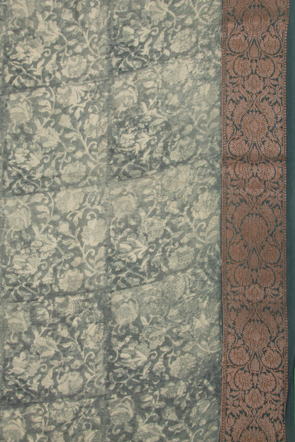 Chanderi Silk Floral Printed Moss Green Saree
