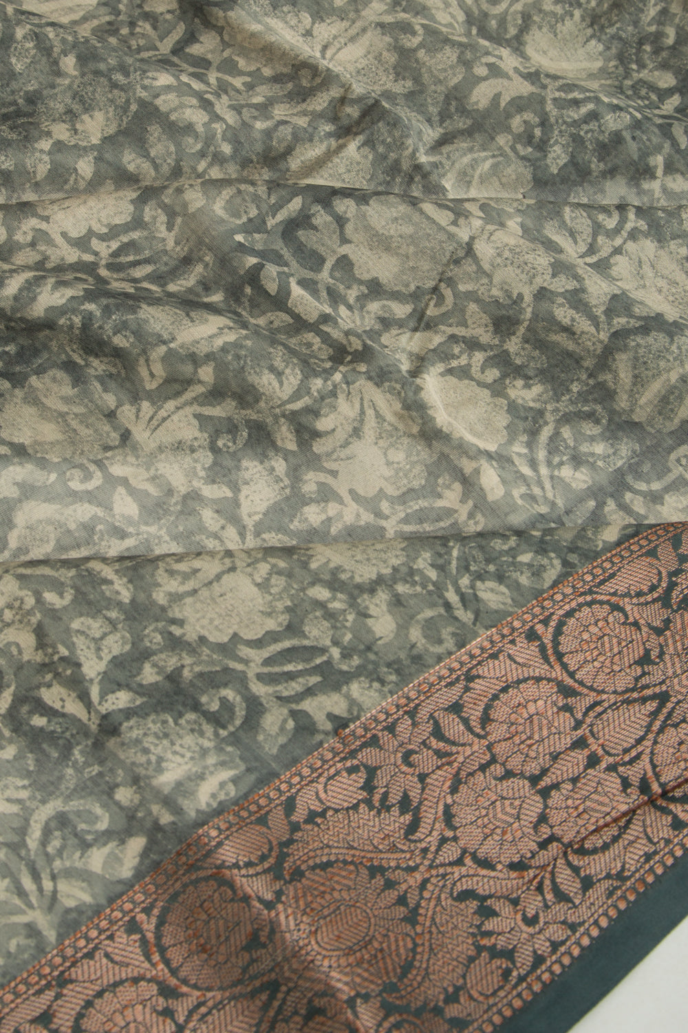 Chanderi Silk Floral Printed Moss Green Saree