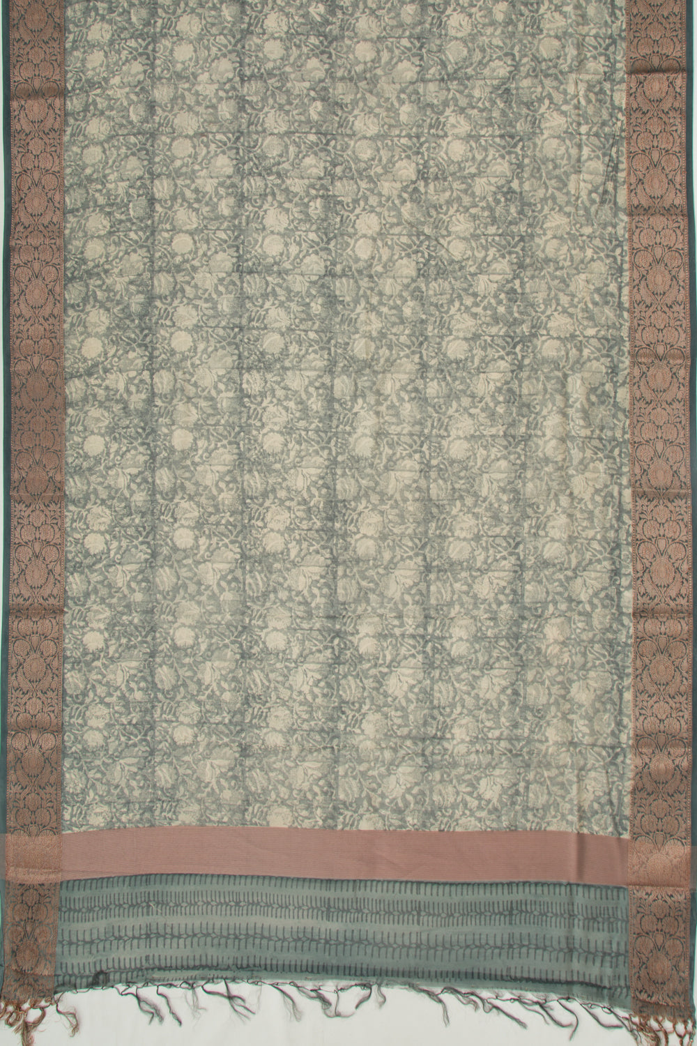 Chanderi Silk Floral Printed Moss Green Saree