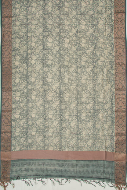 Chanderi Silk Floral Printed Moss Green Saree