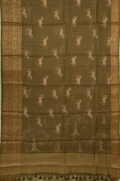 Organza Checks And Butta Mehandi Green Saree