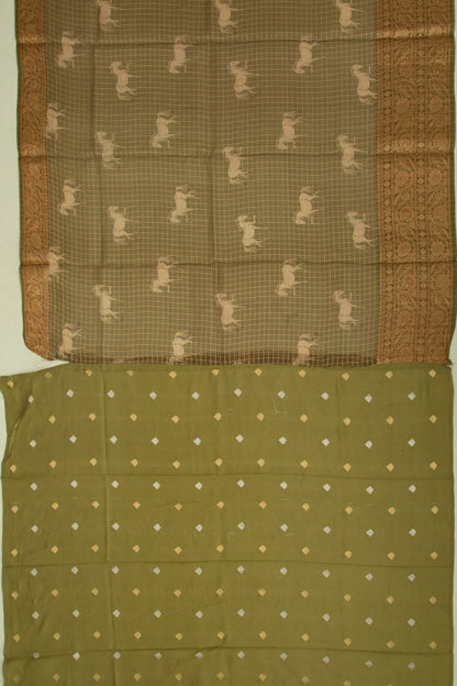 Organza Checks And Butta Mehandi Green Saree