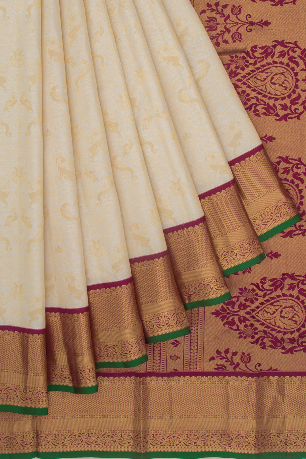 Kanchipuram Silk Brocade White Saree