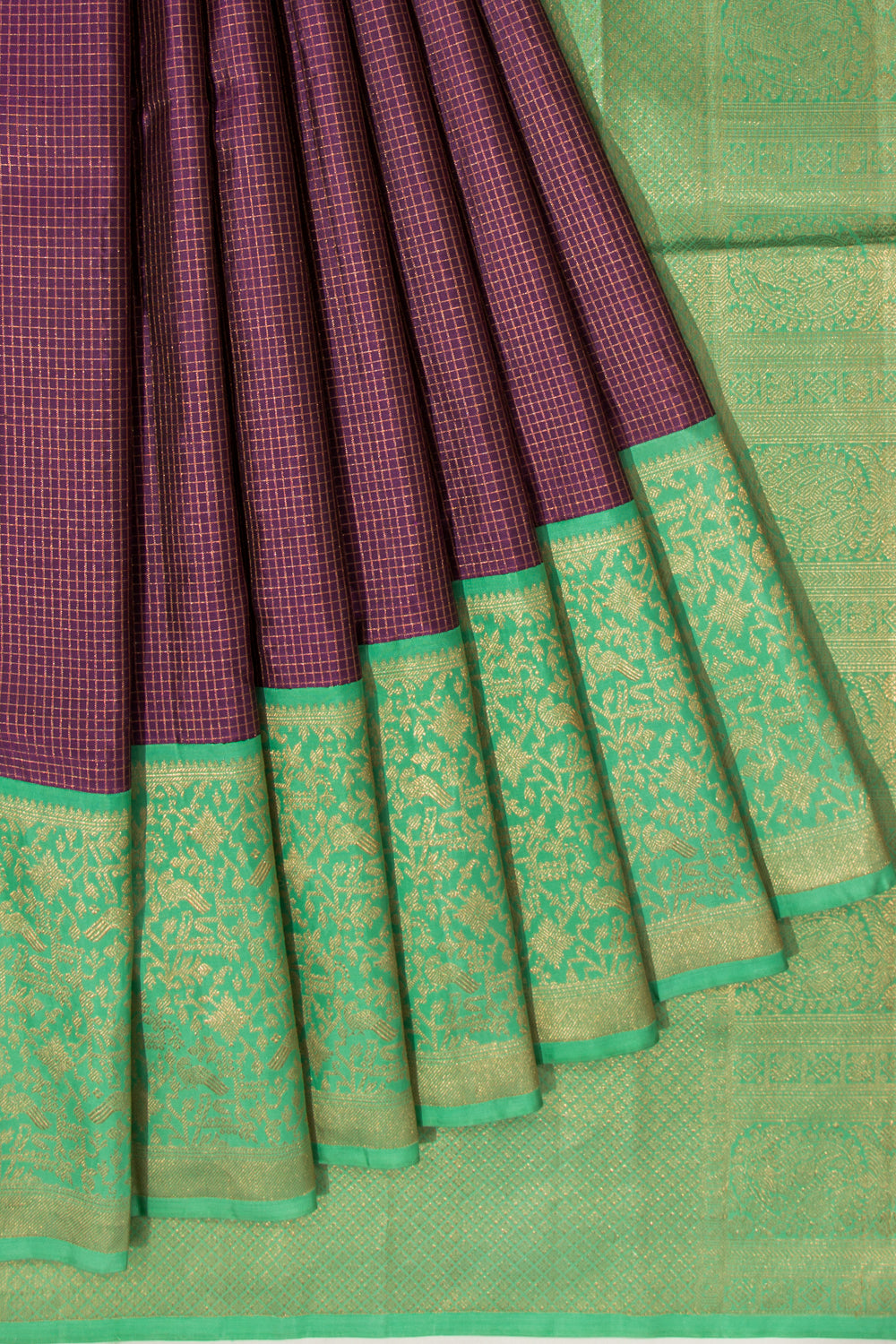 Kanchipuram Silk Checks Purple Saree