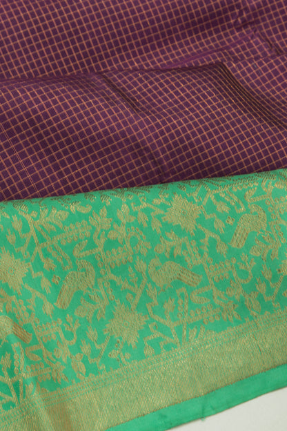 Kanchipuram Silk Checks Purple Saree