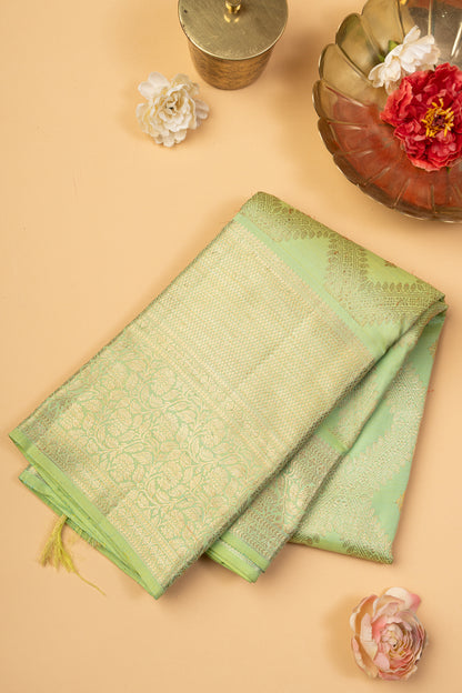 Kanchipuram Silk Brocade Pista Green Saree