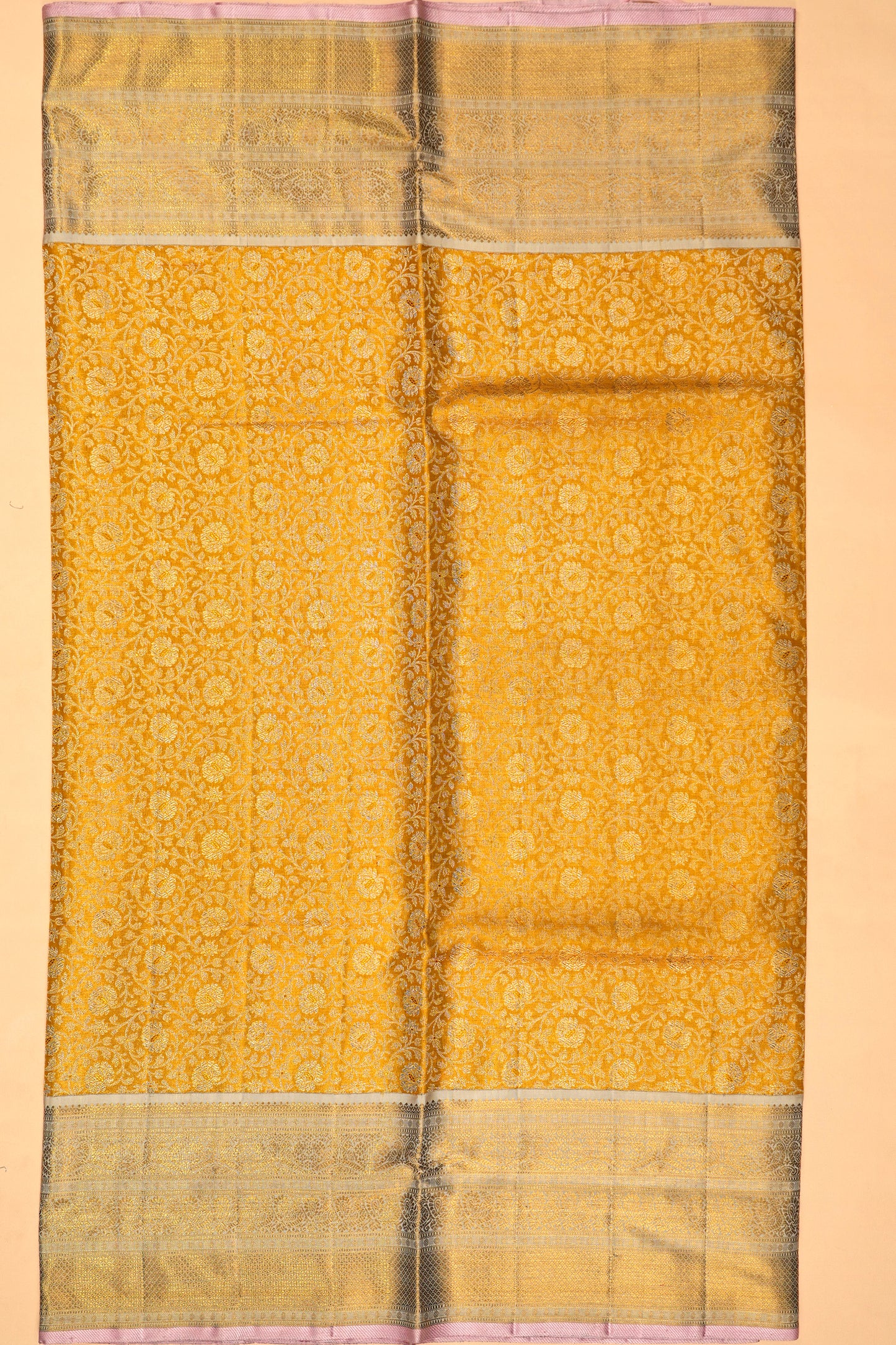 Kanchipuram Silk Tissue Brocade Gold Saree