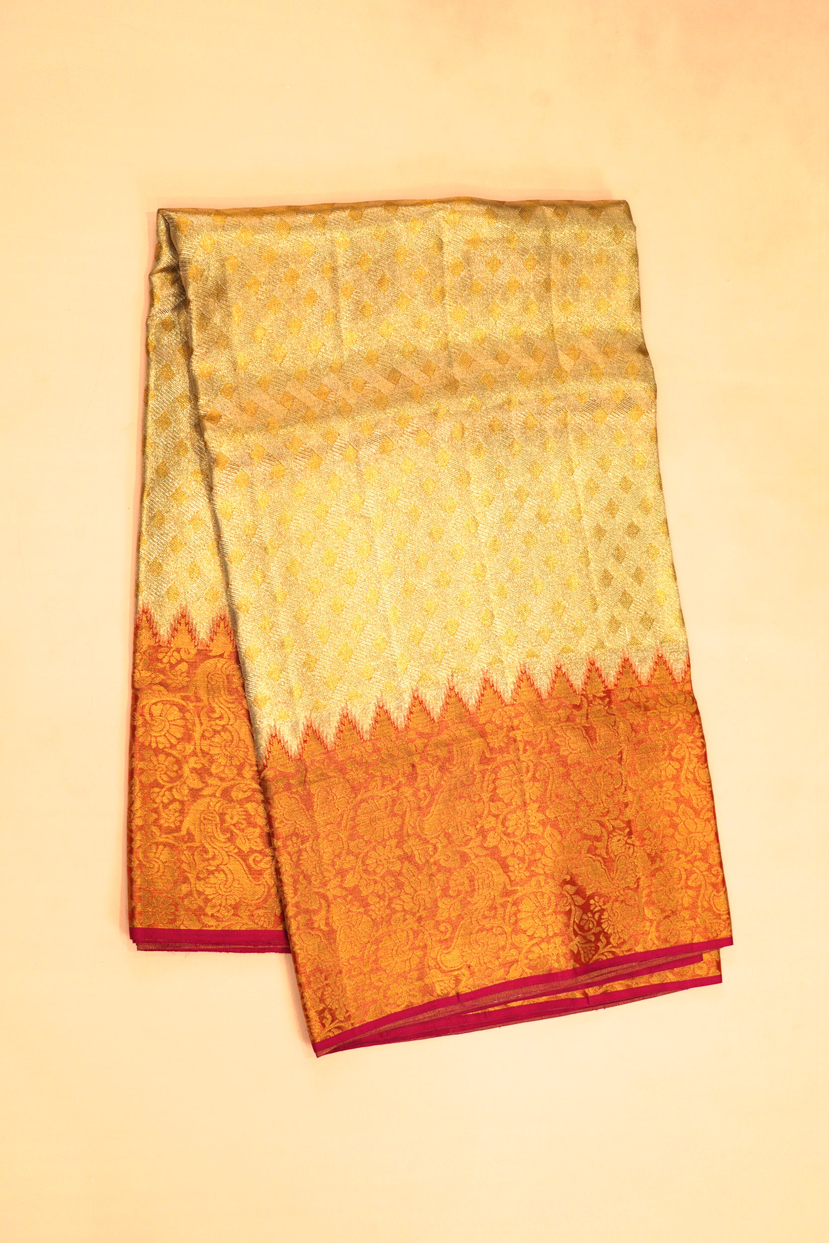 Kanchipuram Silk Tissue Geometrical Brocade Gold Saree