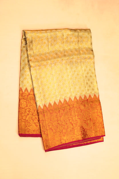 Kanchipuram Silk Tissue Geometrical Brocade Gold Saree