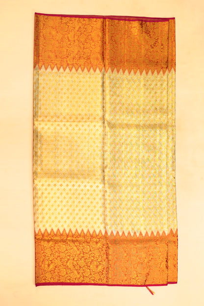 Kanchipuram Silk Tissue Geometrical Brocade Gold Saree