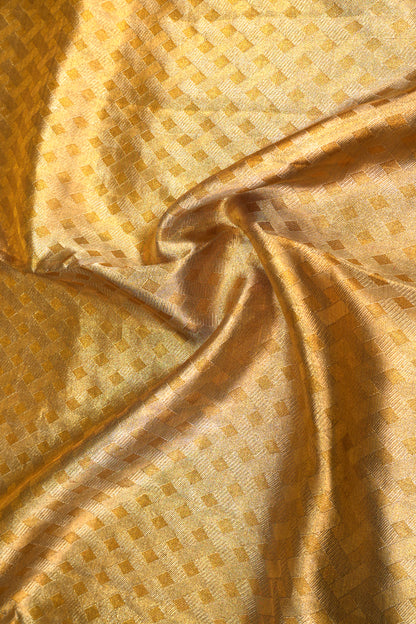 Kanchipuram Silk Tissue Geometrical Brocade Gold Saree
