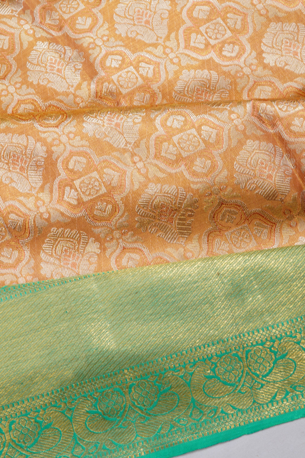 Kanchipuram Silk Tissue Brocade Orange Saree