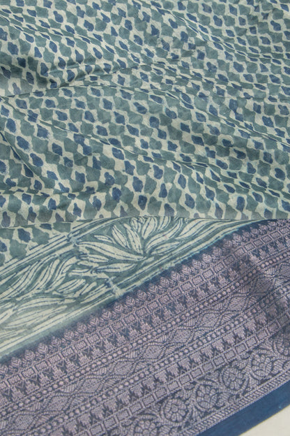 Chanderi Silk Printed Grey Saree