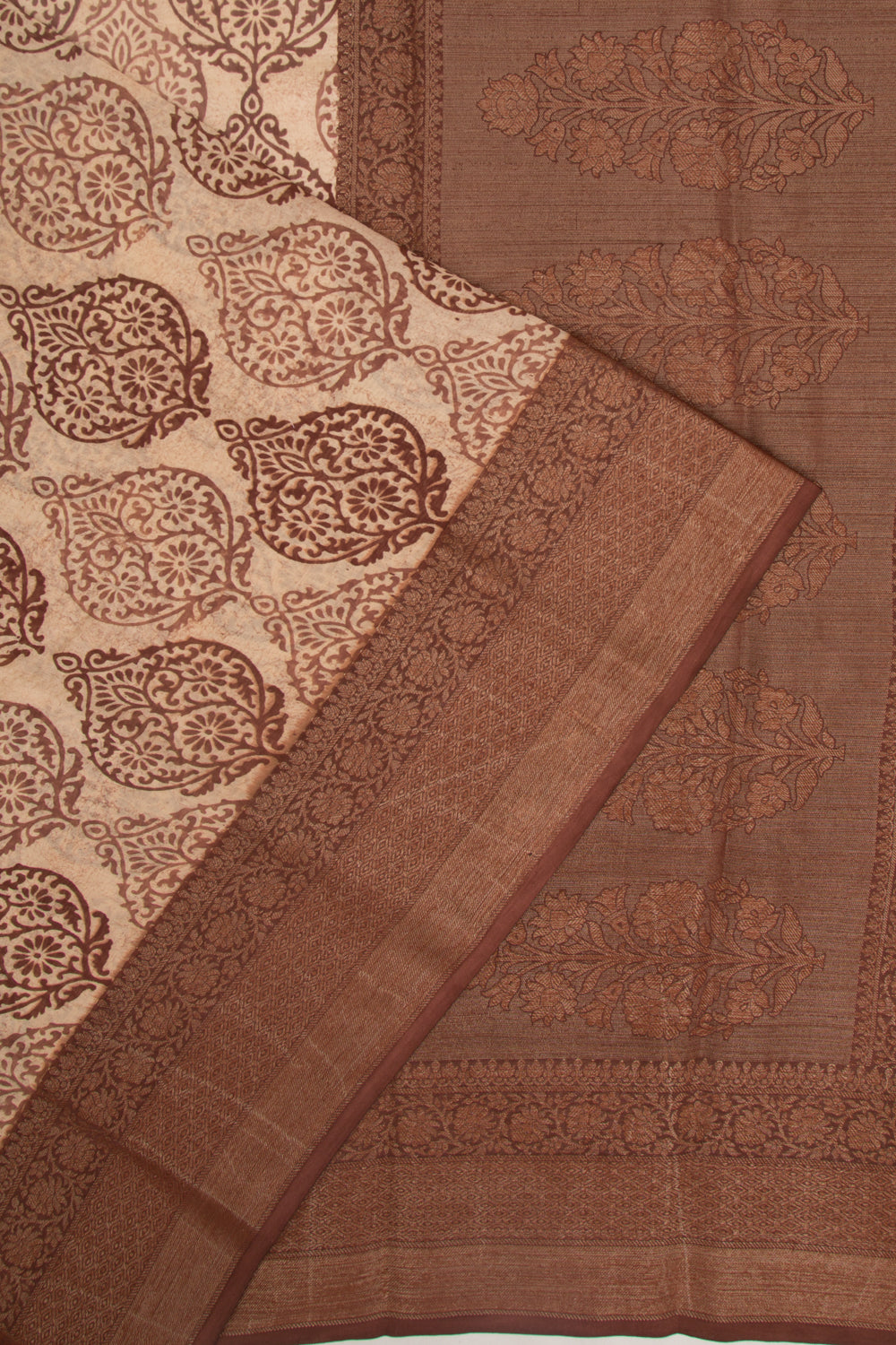 Chanderi Silk Floral Printed Cream Saree