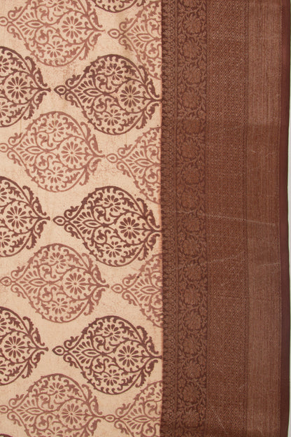 Chanderi Silk Floral Printed Cream Saree