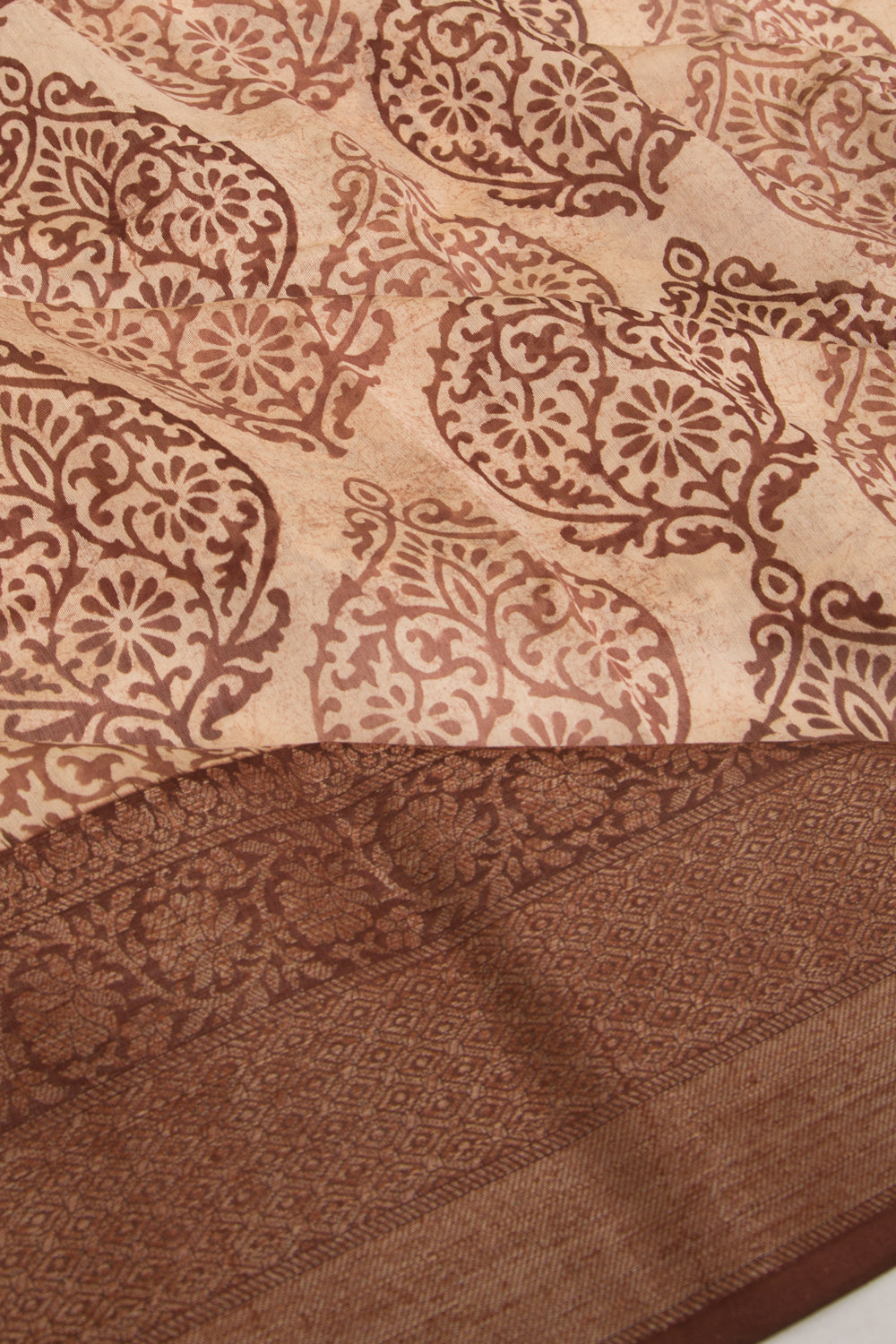Chanderi Silk Floral Printed Cream Saree