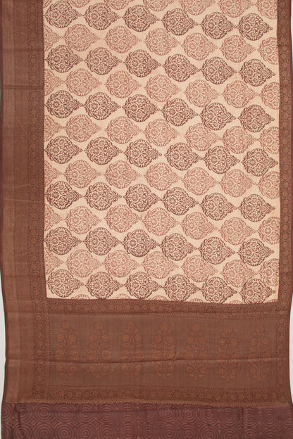 Chanderi Silk Floral Printed Cream Saree