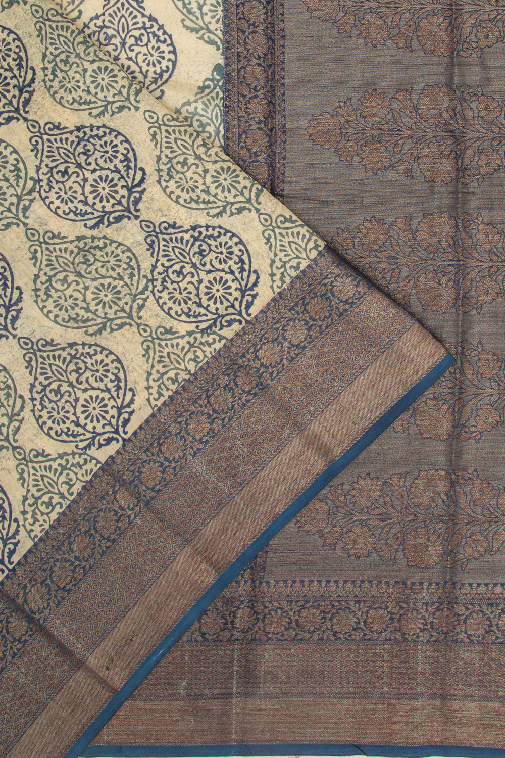 Chanderi Cotton Floral Printed Cream Saree