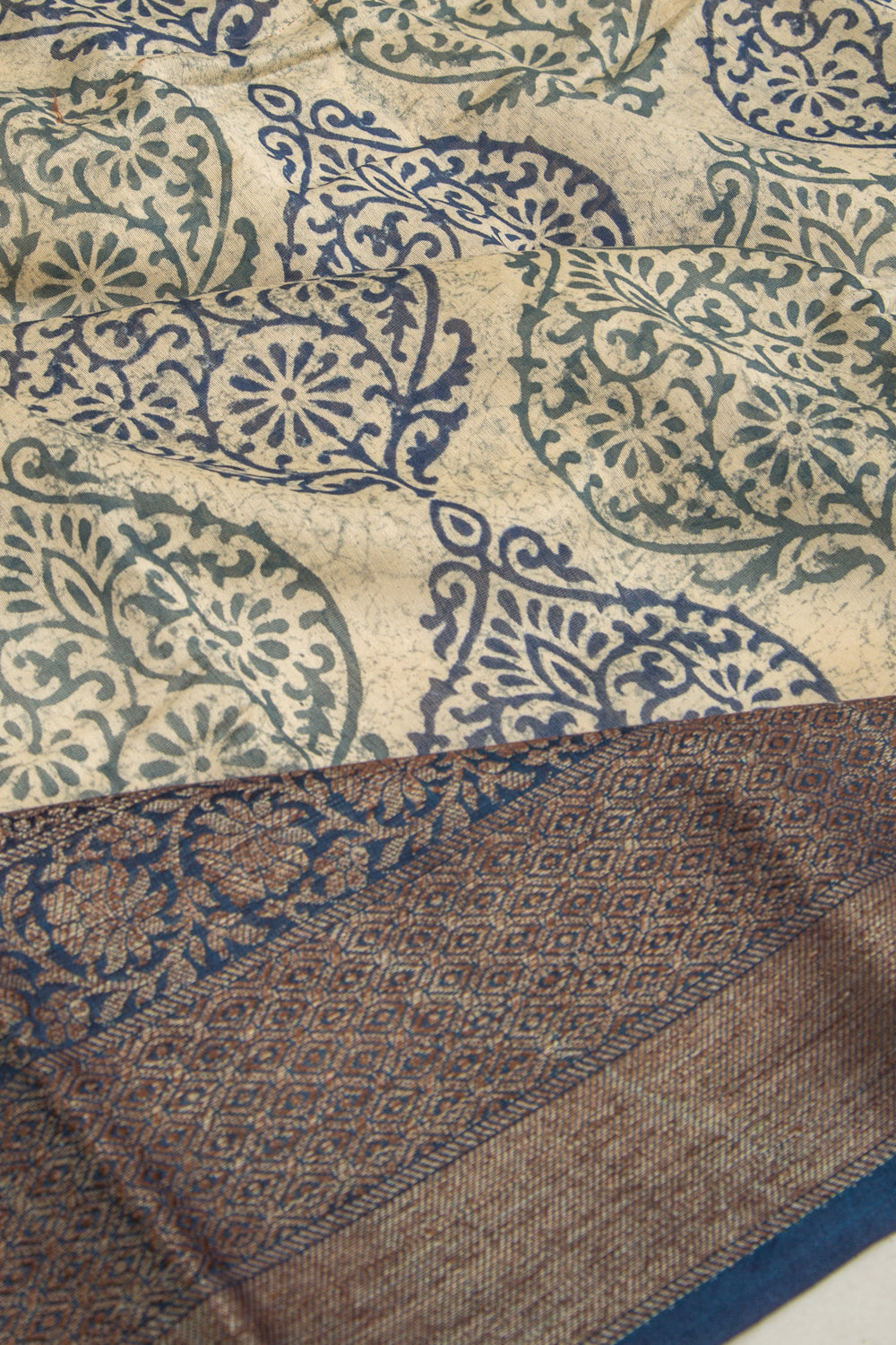 Chanderi Cotton Floral Printed Cream Saree