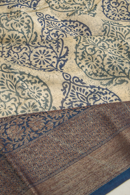 Chanderi Cotton Floral Printed Cream Saree