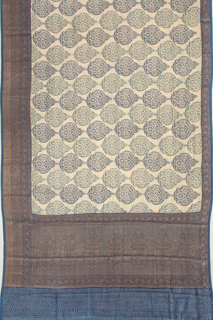 Chanderi Cotton Floral Printed Cream Saree