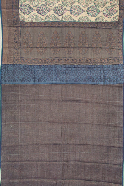 Chanderi Cotton Floral Printed Cream Saree