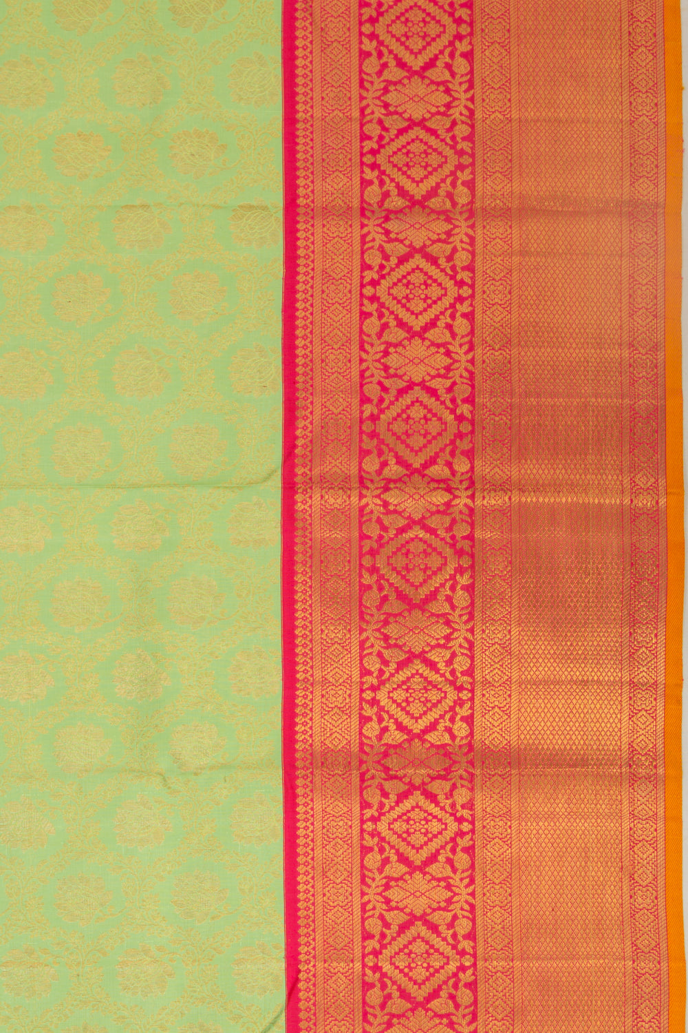 Kanchipuram Silk Jaal And Butta Green Saree