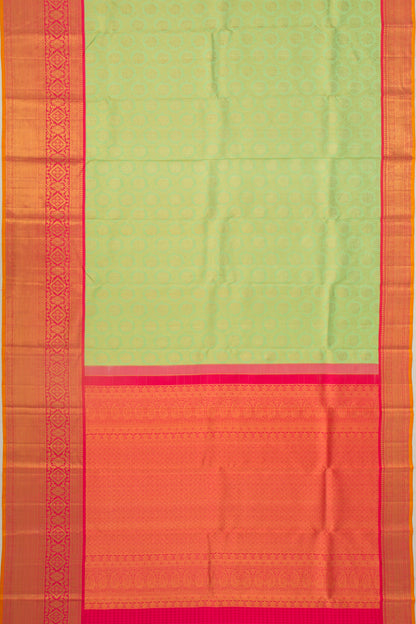 Kanchipuram Silk Jaal And Butta Green Saree