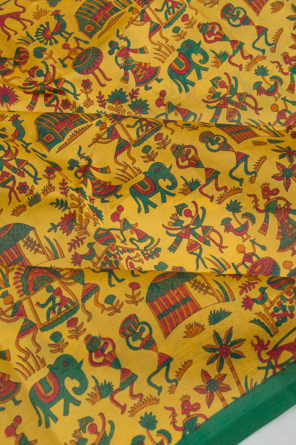 Spun Silk Block Printed Yellow Saree