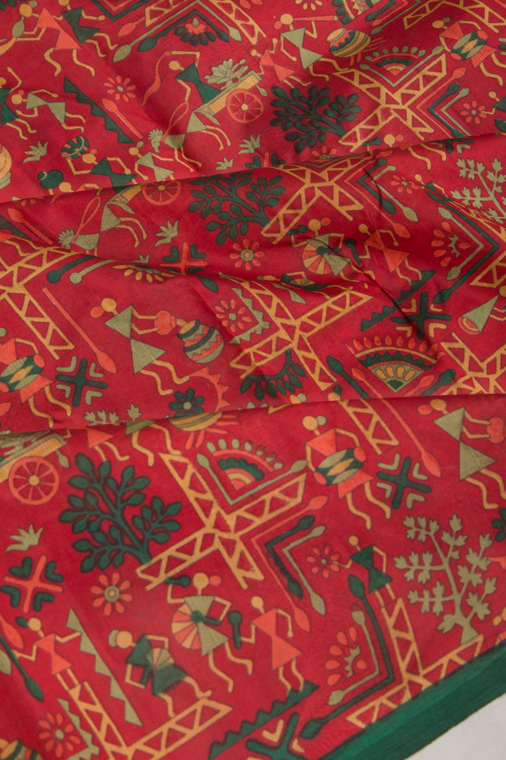Spun Silk Block Printed Red Saree