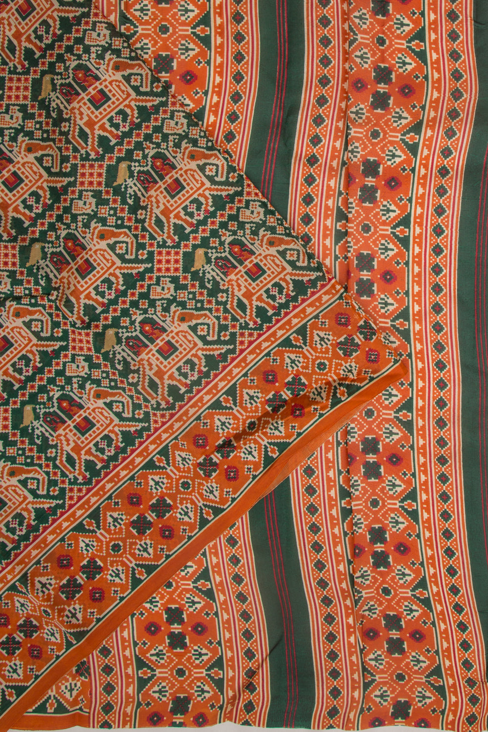 Spun Silk Block Printed Green Saree