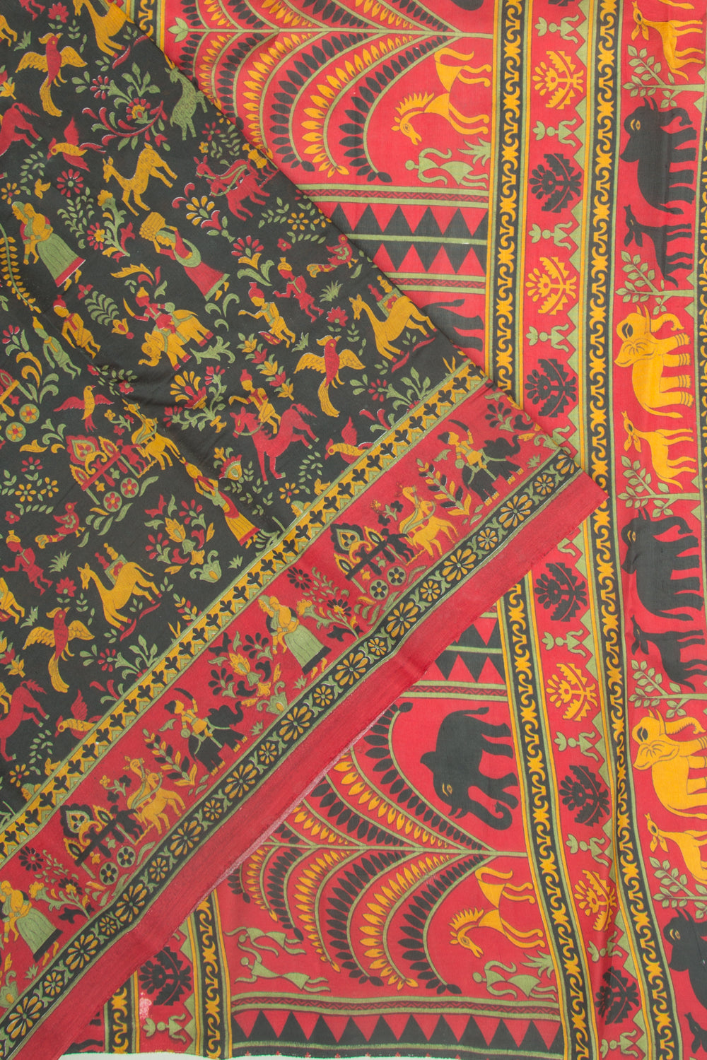 Spun Silk Block Printed Black Saree