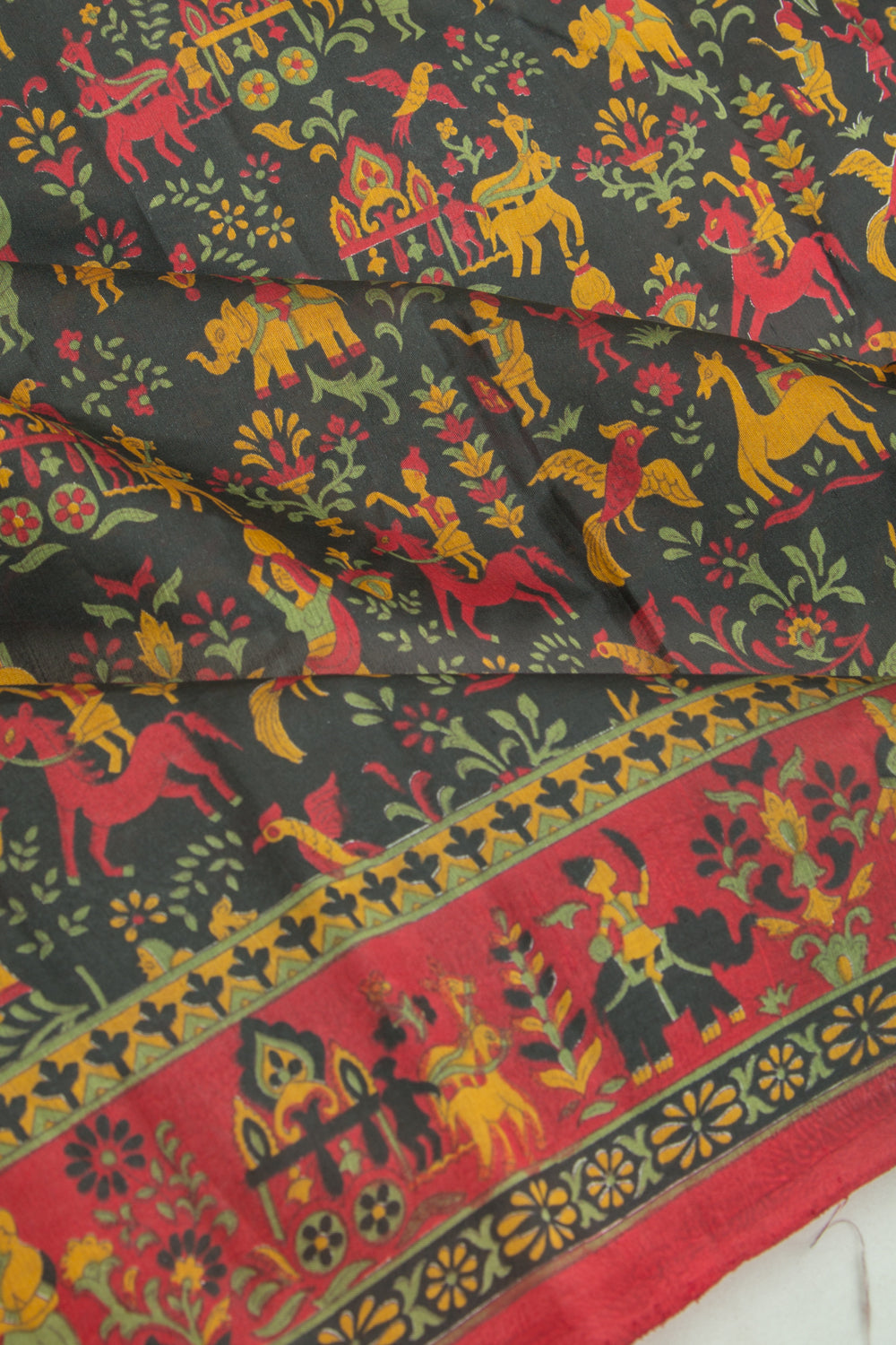 Spun Silk Block Printed Black Saree