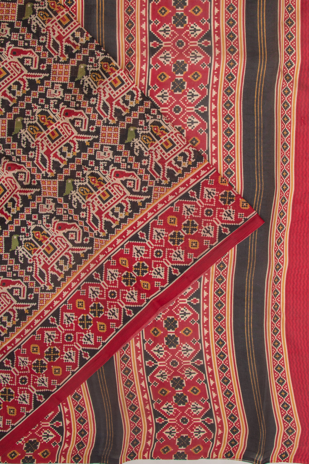 Spun Silk Block Printed Black Saree