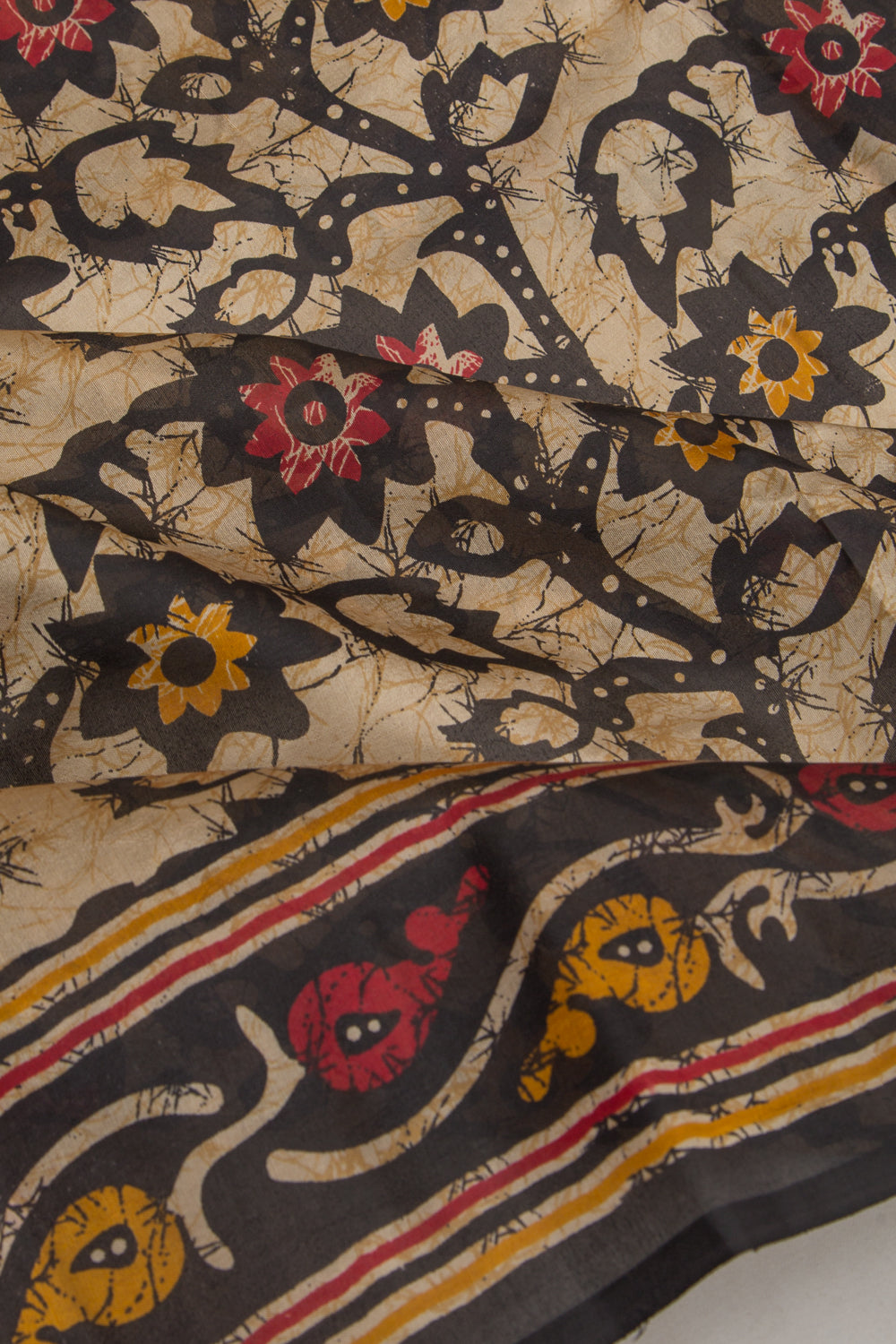 Spun Silk Block Printed Cream Saree