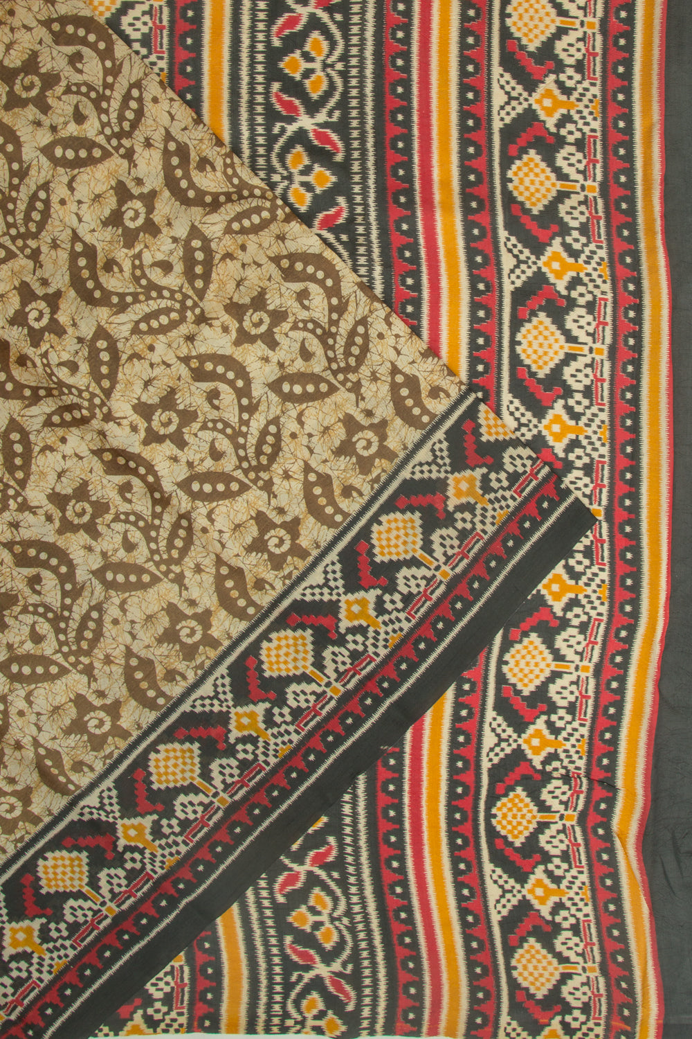 Spun Silk Block Printed Cream Saree