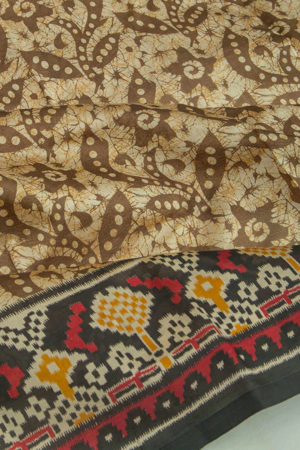 Spun Silk Block Printed Cream Saree